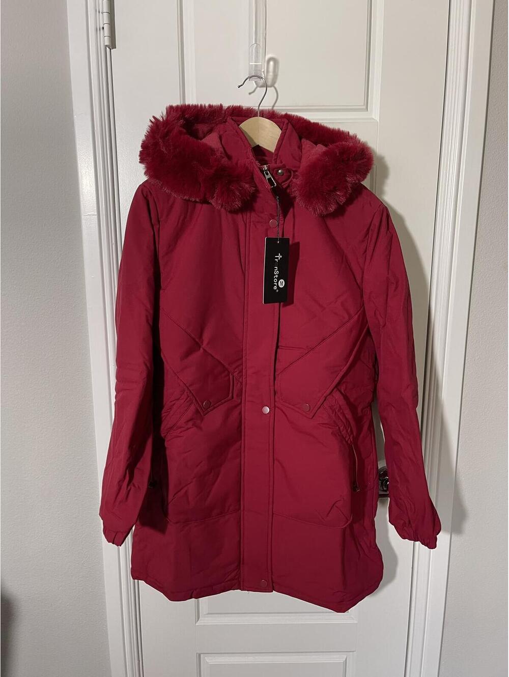 Women's Outdoor Sport Military Hooded Windproof Mid-Length Coat Size MD Red W252